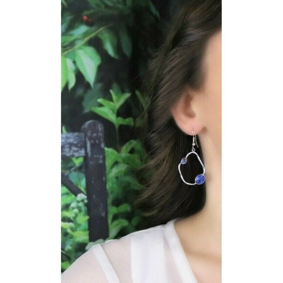 Sterling Silver Blue CZ and Moonstone Earrings Dangle Drop Earrings - Picture 3 of 7